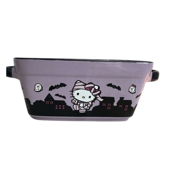 Halloween Purple Rectangular Ceramic Baking Dish W/ Handles 1.5 Qt Ghosts & Bat - Picture 7 of 7
